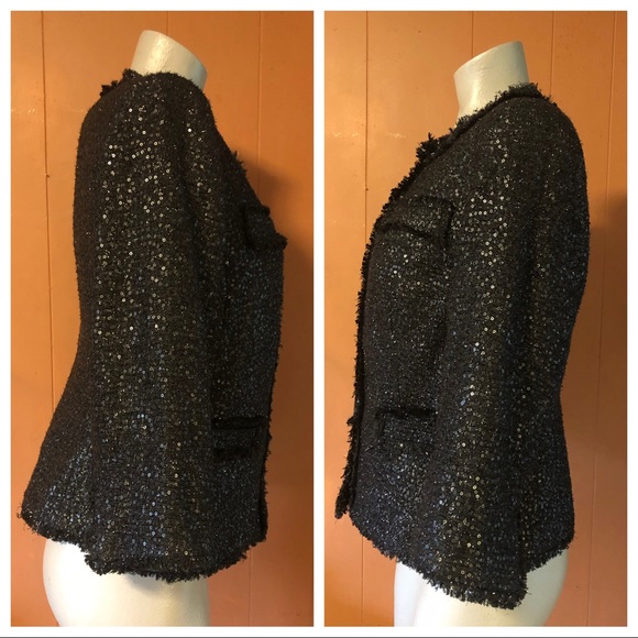 NWT Chico’s Noelle Goldie Tweed Black Sequined Blazer S - Picture 6 of 13